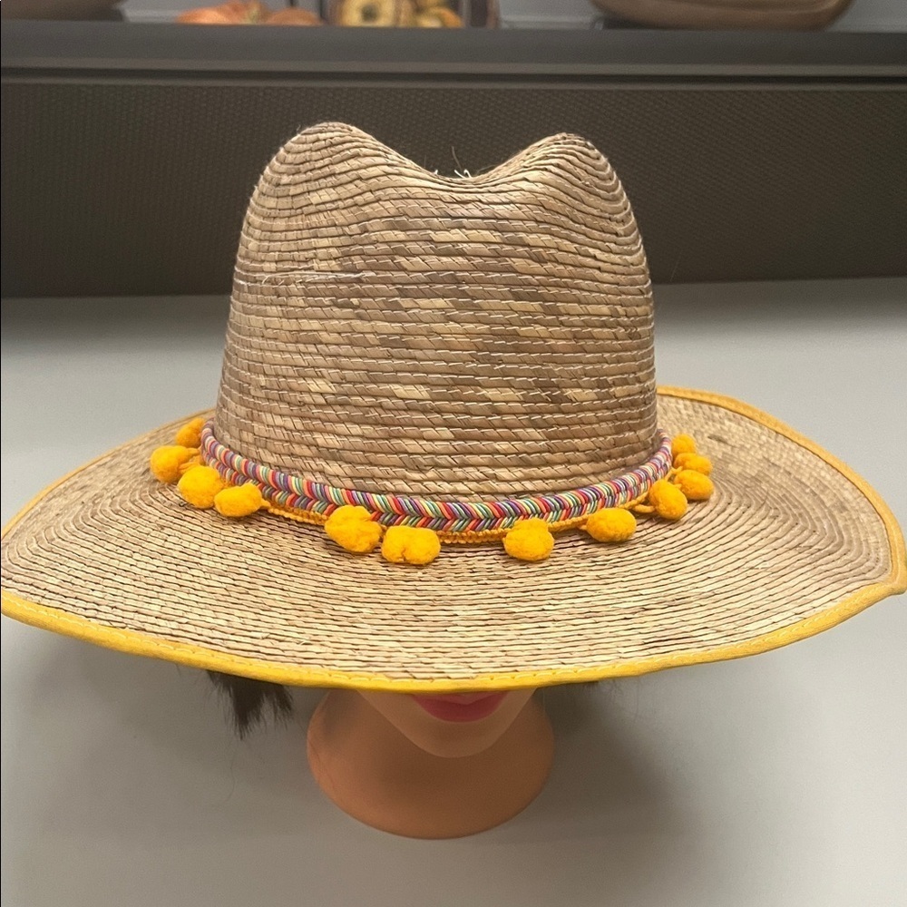 Source Unknown Wide BrimTan Hat with Yellow Accents unisex
